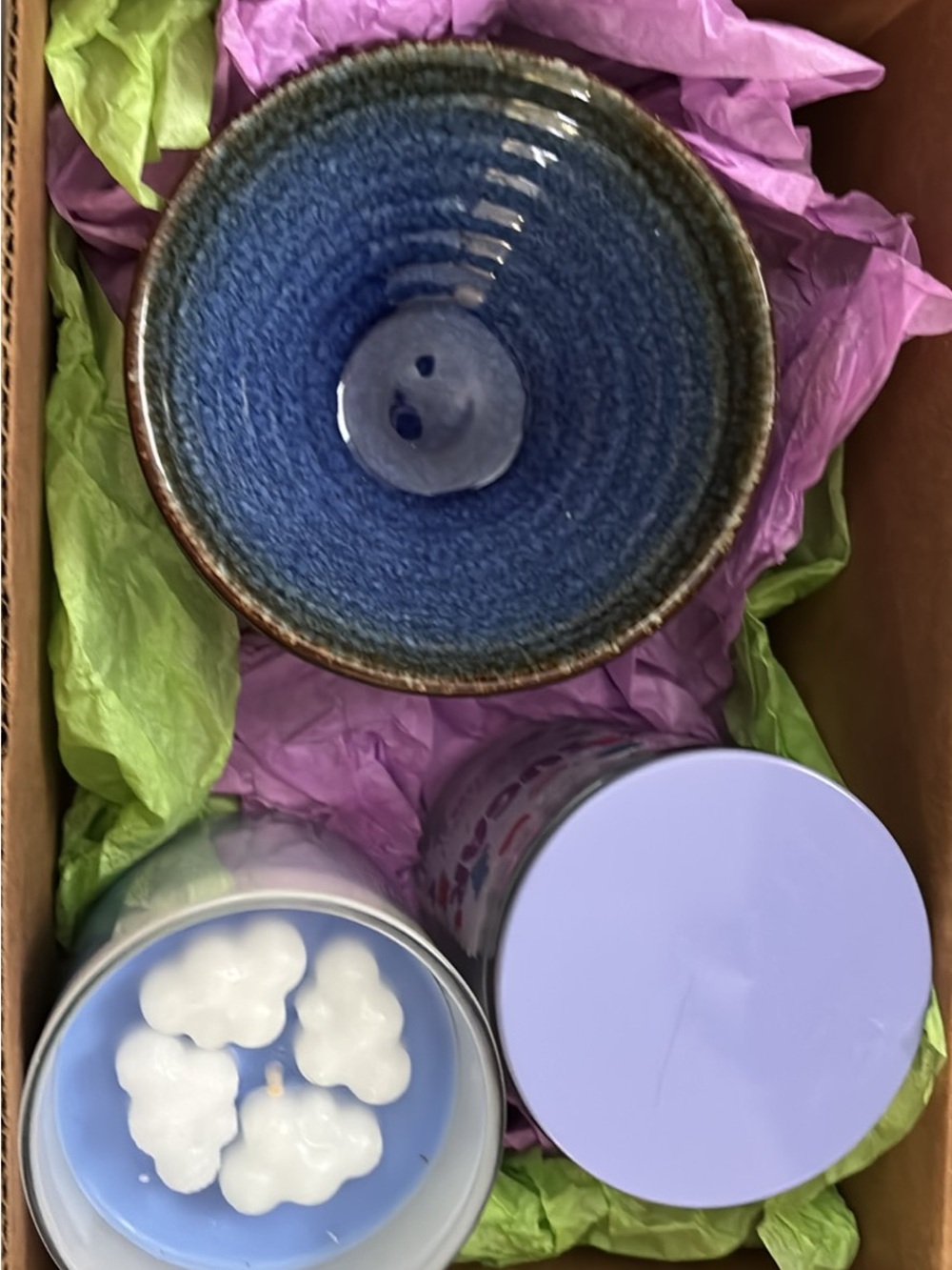 Sugar Blue Ceramic Bowl and Lavender Candle Set